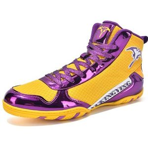 Hiuzylqx Professionele boksschoenen voor heren, lichtgewicht, hoge fitnessworstellaarzen voor volwassenen, antislip Taekwondo Karate vechtsportsneakers,Geel,38 EU