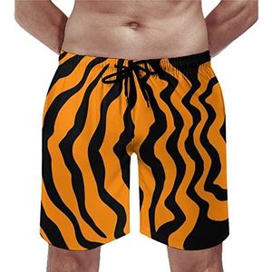 Tiger Skin Wildlife Strepen Heren Strandshorts Sneldrogende Board Shorts Mesh Voering Strandbroek Gym Zwembroek XL