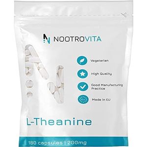 NV L Theanine 200 mg 180 capsules voor concentratie, ontspanning en stressvermindering, veganistisch L-theanine, geen kunstmatige vulstoffen, gluten, allergeenvrij