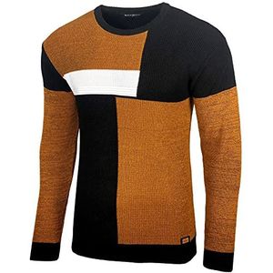 Baxboy Heren pullover slim fit ronde hals gebreide trui ronde kraag moderne mannen zwarte trui longsleeve fijn gebreid sweatshirt BB-52288, camel, S