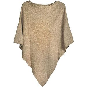 styleBREAKER Dames fijn gebreide poncho met ruitjesstructuur, ronde hals 08010053, Farbe:Lichtbruin