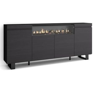 Skraut Home - Sideboard, highboard | commode, comodekast | 200x87x35cm | 4 deuren | woonkamer, keuken | moderne stijl | zwart