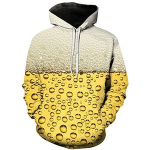 FAWHEWX Heren Hoodie 3D Bier Gedrukt Trekkoord Sweatshirt Lente en Herfst Heren Losse 3D Gedrukt Hoodie Gepersonaliseerde Nieuwe Grafische Mode Trui Lange Mouw Gedrukt Sweatshirt Met Zakken 5XL,
