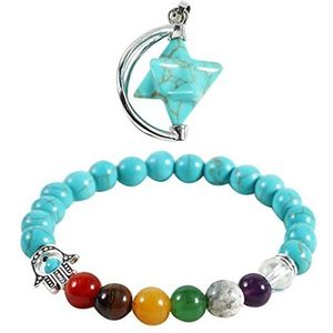 Unifizz Natuurlijke genezing kristal turkoois kristal Merkaba ster helende kristallen hanger ketting en turquoise kristal armbanden de hand van Fatima kristal sieraden cadeau