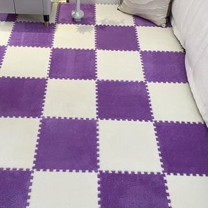 Zeyeo 12/16/18 Stuks 12x12x0,4 Inch Verdikte Pluche In Elkaar Grijpende Schuimmat, Wasbare, Zachte Vloerkleden Voor Slaapkamer, Speelkamer En Meer(Dark Purple+beige,18pcs)