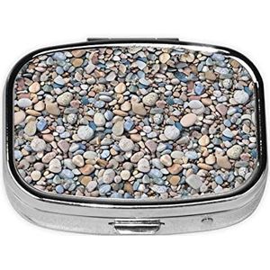 Strand Stenen Patroon Pillendoos Rechthoek Pillendoosje 2 Compartiment Geneeskunde Pil Organizer Draagbare Reizen Pillendoos Geneeskunde Vitamine Kabeljauw Leverolie Opbergdoos Leuke Unieke Gift