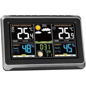 Multifunctioneel Weerstation Wekker Thermometer Hygrometer Touchscreen Draadloze Sensor Zonsopgang Zonsondergang Hygrothermograaf Nauwkeurig En Gemakkelijk Te Lezen(Black)