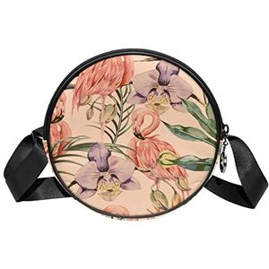 Ronde Crossbody Tas Messenger Bag Portemonnee voor Vrouwen Vintage Flamingo, Meerkleurig, 6.7x6.7x2.3 in, Sling Rugzakken