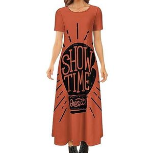 Show Time Gloeilamp dames zomer casual korte mouw maxi-jurk ronde hals bedrukte lange jurken 7XL