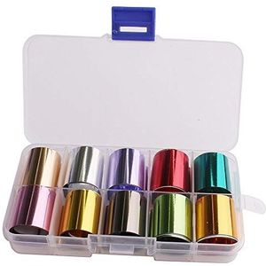 WOKOTO 10 rollen effen kleur nail art folie stickers tip spiegel ontwerp sterrenhemel lijm nagel overdracht stickers manicure decoratie (0,98 inchs39,4 cm)