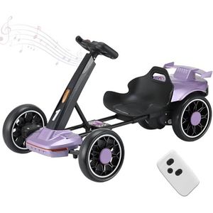 Elektrische kart voor kinderen, 12V opvouwbare pedaal kart met achteruitrijmodus, 5MPH Speed Drift Go Kart met LED-verlichting en muziek, Ride-on speelgoed voor 3 +,Purper