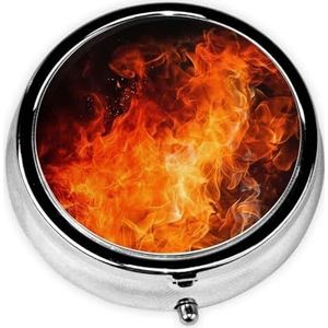 Roaring Flame Print Pillendoos 3 Compartiment Kleine Pil Case met Spiegel Pil Organizer voor Outdoor Reizen Pocket Purse