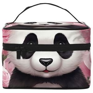 Lente Retro Auto Reizen Make-uptas voor Vrouwen, Waterbestendig Cosmetische Tas Opvouwbare Toilettas Leraar Geschenken, Panda Rose Bloemen, Eén maat