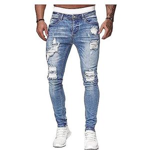 Gatenjeans For Heren Skinny Slim Fit Denim Broek Stijlen Gescheurde Sport Casual Broek Outdoor Werk Cargo(Light blue,XXL)