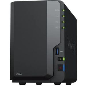Synology DS223 2-Bay Diskstation NAS (Realtek RTD1619B Quad-Core 2GB RAM 1xRJ-45 1GbE LAN-poort) bundel met 2 x 10TB WD RED Plus HDD WD101EFBX - 68B0AN0