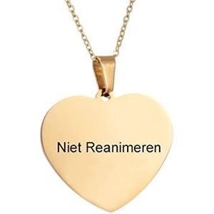 Niet Reanimeren Penning - Ketting - Gegraveerd - Hart - Hartje - RVS - Verstelbaar (Goudkleurig)