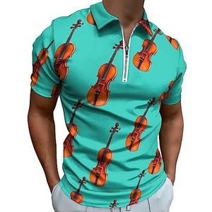 Vioolpatroon op pastel poloshirt voor heren, casual T-shirts met ritssluiting en kraag, golftops, slim fit