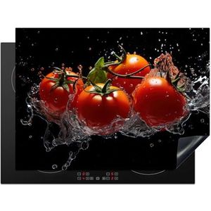 KitchenYeah© Inductie Beschermer 70x52 cm Keuken Decoratie Kookplaat Beschermer voor Inductiekookplaat Afdekplaat Anti Slip Mat - Tomaten - Zwart - Groente - Rood - Water