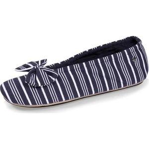 Isotoner Ballerina-pantoffels voor dames, grote strik en rubberen zool, Zee-strepen, 41 EU