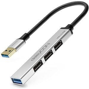 deleyCON USB A HUB 4 Poorten Verdeler - (1x USB3.0 / 3x USB2.0) Aluminium Behuizing, 15cm, Voor PC, Laptop, Notebook - Zilver