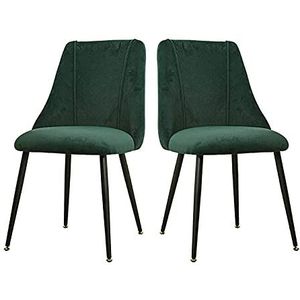 GEIRONV Set van 2 gezellige meubels Modern Eetkamerstoel, 50 × 56 × 85 cm Flanel en metalen ergonomische stoel woonkamer keuken kantoorstoel Eetstoelen (Color : Green)