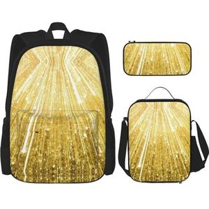 SUHNGE Glitter abstracte diamant kristal patroon print lichtgewicht rugzak set van 3 stuks (etui schooltas lunch tas combinatie), goud bling, Eén maat