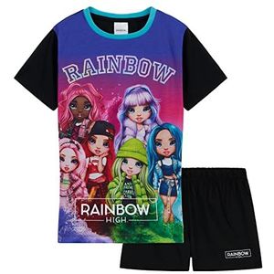 Rainbow High Pyjama slaapkleding met korte mouwen, pyjama-set voor meisjes van 5 tot 12 jaar, ademend, tweedelige zomernachtkleding voor kinderen, zwart/meerkleurig, 11-12 Jaren