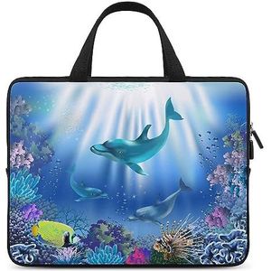 Cartoon Onderwater Wereld Dolfijnen Koraal Laptop Tas Duurzaam Waterdicht Notebook Draagtas Computer Tas Aktetas 12 inch
