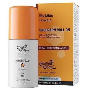Chemist at Play UnderArm Roll-On with 5% AHA, Lactic Acid & 1% Mandelic Acid | Prevents Body Odour, Brightens Skin & Exfoliates Underarm | For Sensitive Skin | Royal Oudh Fragrance | Alcohol Free-40ml