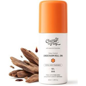 Chemist at Play UnderArm Roll-On with 5% AHA, Lactic Acid & 1% Mandelic Acid | Prevents Body Odour, Brightens Skin & Exfoliates Underarm | For Sensitive Skin | Royal Oudh Fragrance | Alcohol Free-40ml