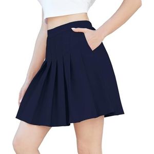 SANGTREE Vrouwen Geplooide Rok Plus Size Uniform Casual Skater Tennis Skorts voor Meisjes met Elastische Taille en Zakken, Donkerblauw, 13-14 Jaar