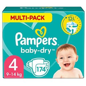 Pampers Baby-Dry Maat 4, 174 Luiers, MULTI-PACK, Tot 12 Uur Bescherming Rondom Tegen Lekken, 9kg-14kg
