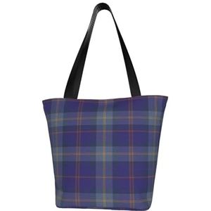 Schoudertas, canvas draagtas grote tas vrouwen casual handtas herbruikbare boodschappentassen, blauwe tartan, zoals afgebeeld, Eén maat