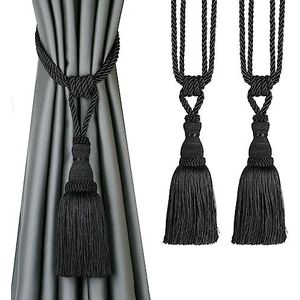 BEL AVENIR Gordijn Tiebacks Elegante Touwstropdassen Luxe Tassel Drape Holdbacks voor Home Office Decor(Zwart,2)