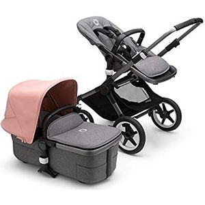 Bugaboo Fox 3, Ons Meest Comfortabele 2-in-1 Reissysteem: Lichte Kinderwagen, Comfortabele Kinderwagen & Geavanceerde Breezy Reiswieg, Graphite Chassis, Bassinet in Grey Mélange & Zonnekap in Morning Pink