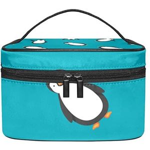 Pinguïn blauwe make-up organizer tas, reismake-up tas organizer case draagbare cosmetische tas voor vrouwen en meisjes toiletartikelen, Meerkleurig, 22.5x15x13.8cm/8.9x5.9x5.4in