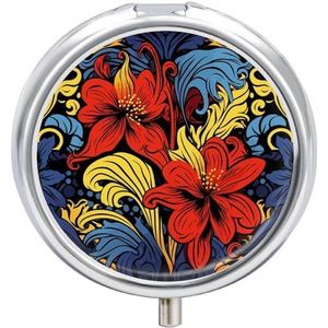 Rode en gele stijl geneeskunde pillenetui, 3 compartimenten ronde pillendoos, draagbare decoratieve geneeskunde organizer voor zak of portemonnee vitamine organiseren