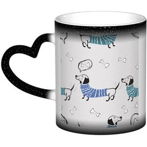 Cartoon Teckel, Keramiek Mok Warmtegevoelige Kleur Veranderende Mok in de Hemel Koffie Mokken Keramische Cup 330ml