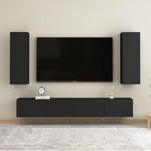 DIGBYS Meubels-sets-4-delige tv-kast set zwart ontworpen hout