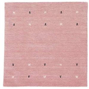 carpetfine Wollen Vloerkleed Gabbeh Uni Roze 60x60 cm | Modern tapijt voor woonkamer en slaapkamer
