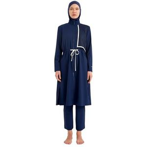 4-delige burkini-set voor dames, tuniek, leggings, capuchon en bustier, sneldrogend en waterafstotend, Modest Fashion, marineblauw II, S