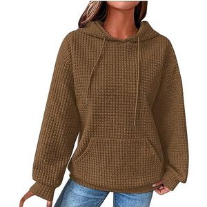 beetleNew Hoodies voor Vrouwen UK Sale Mode Wafel Hooded Sweatshirt voor Vrouwen Winter Dames Casual Losse Warme Knusse Trui met Kangoeroe Pocket, Bruin, XXL