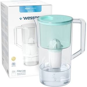 Wessper Waterfilterkan AquaClassic Waterfilter-Karaf 2,5 L Mint met 1 Water Filter | Waterkan Compatibel met Brita Filter Classic Dafi etc. | Vermindert Kalk Chloor Zware Metalen