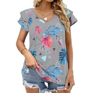 Aquarel Natuurlijke Palmbomen Grafische Blouse Top Voor Vrouwen V-hals Tuniek Top Korte Mouw Volant T-shirt Grappig