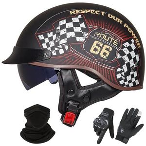 Vintage Motorhelm In Duitse Stijl, ECE 22.06 Goedgekeurd, Open Motorhelm, Retro Halve Helm met Zonneklep voor Volwassenen, Mannen en Vrouwen K-2,M (55-56cm)