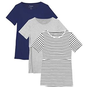 Sosolism 3-Pack Borstvoeding Tops Modal Moederschap Nursing Tops Korte Mouw Verpleging T-Shirt, Navy/Grijs/Gestreept, S