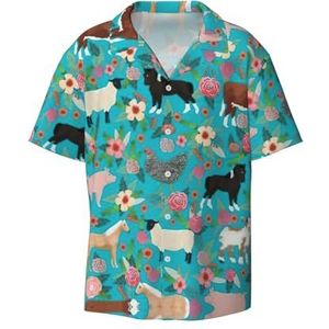 OdDdot Overhemd met schapenprint voor heren, korte mouwen, casual overhemd voor heren, zomer, zakelijk, casual overhemd, Zwart, XXL