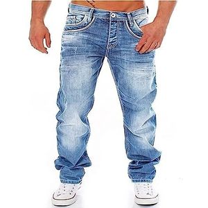Herenjeans Met Rechte Pasvorm, Slim Fit, Stretch-werkjeans, Pure Kleur, Basic Casual Denim(Light blue,3XL)