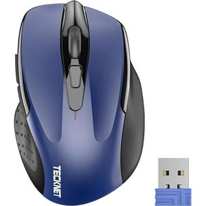 TECKNET PRO Draadloze muis, 2600 dpi, ergonomische draadloze muis, 2,4 G optische muis met nano-USB-ontvanger, 6 toetsen, levensduur van 24 maanden, compatibel met pc, Mac, laptop (blauw)
