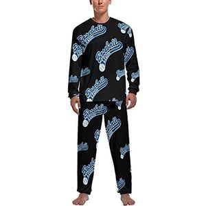 Blauwe Baseball League Zachte Heren Pyjama Set Comfortabele Lange Mouw Loungewear Top En Broek Geschenken 2XL